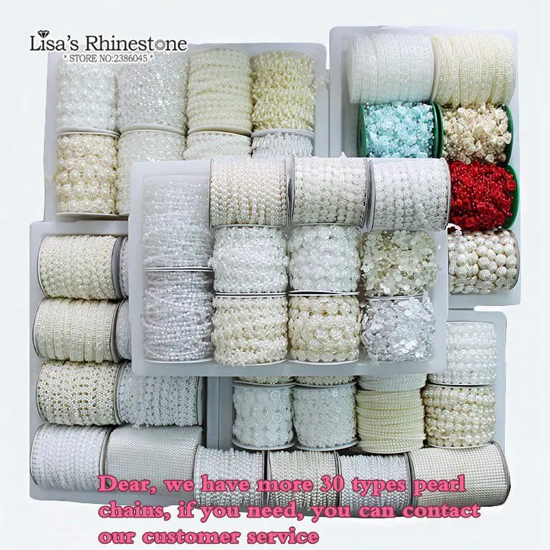 

15m/lot 16.5mm Sun Flower Flat Back Plastic Pearl Chain Connection Bead for DIY Wedding Party Christmas Decoration VX30
