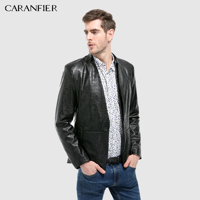 CARANFIER/блейзеры из искусственной кожи для мужчин с тиснением однотонная