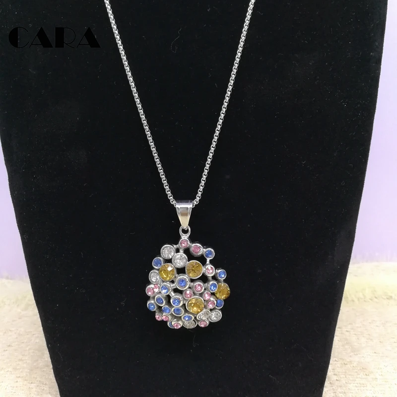 

New Arrival women's trendy stainless steel colored crystal stones pendant necklace chain necklace for women,CARA0005-1