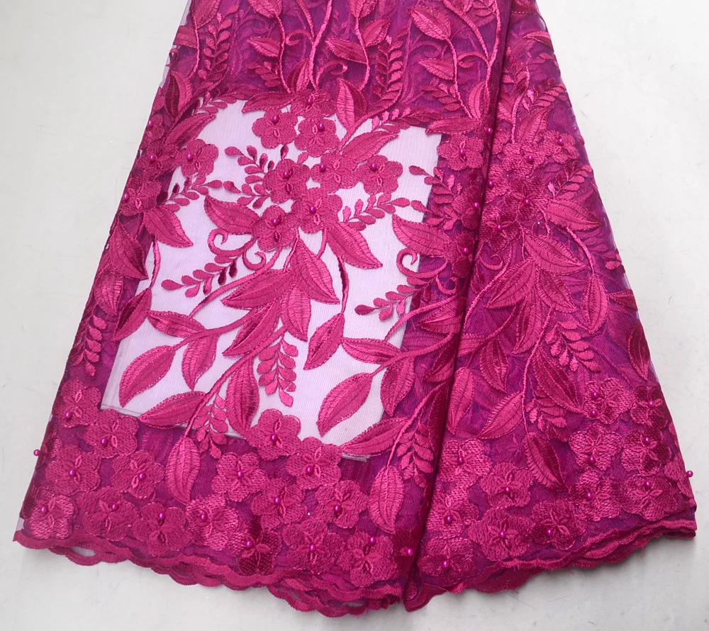 

High Quality Nigerian Design Fushia Tulle lace For Party Fushia Tulle lace fabric