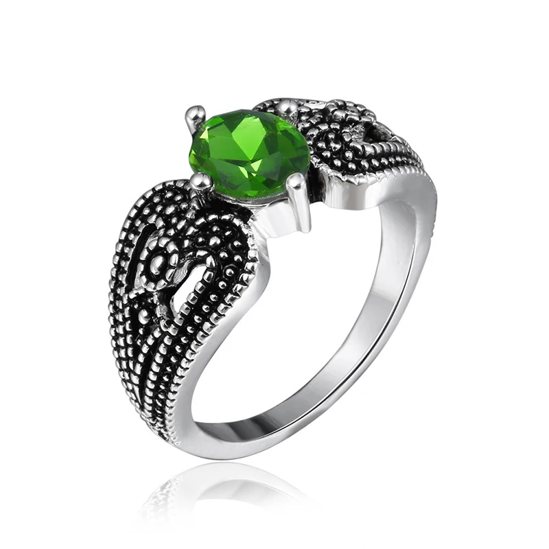 rings Size 9 Romad Ретро Кристальные серьги, кольца из натурального камня, зеленая длинная цепочка, ожерелья для женщин, роскошный ювелирный набор, свадебные кольца, серьги R4 - Окраска металла: rings Size 9