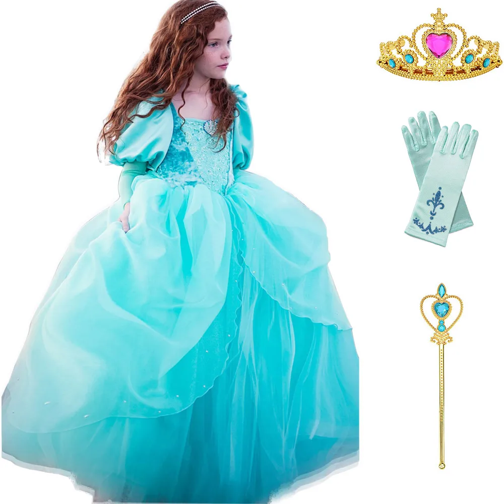 Dress Set1 Маскарадные платья принцессы Ариэль из фильма «русалочка» для девочек; Детский костюм для ролевых игр; детское длинное рождественское платье - Цвет: Dress Set1
