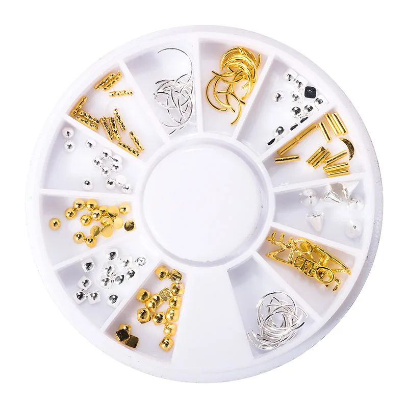 DIY Japanese Manicure Accessories for Decor Scrub Metal Rivet Jewelry Disc Box Ribs Rice Grain Triangle Round Nail Stickers | Красота и