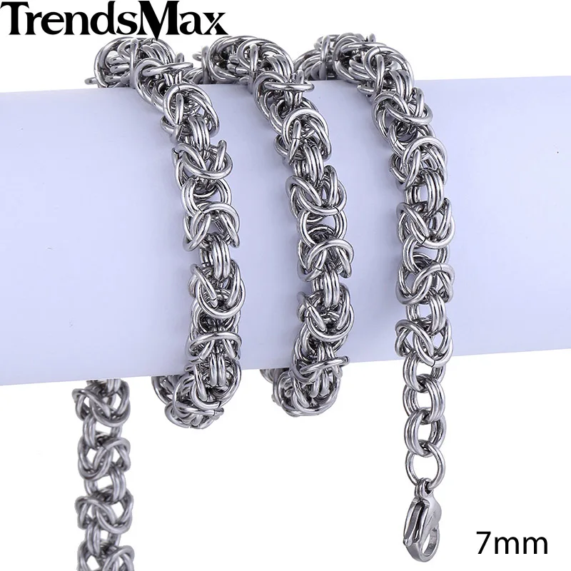 Trendsmax, нержавеющая сталь, византийское звено, серебряное, золотое, мужское ожерелье, цепочка для мальчиков,, ювелирные изделия KNM101 - Окраска металла: Silver Color 7mm