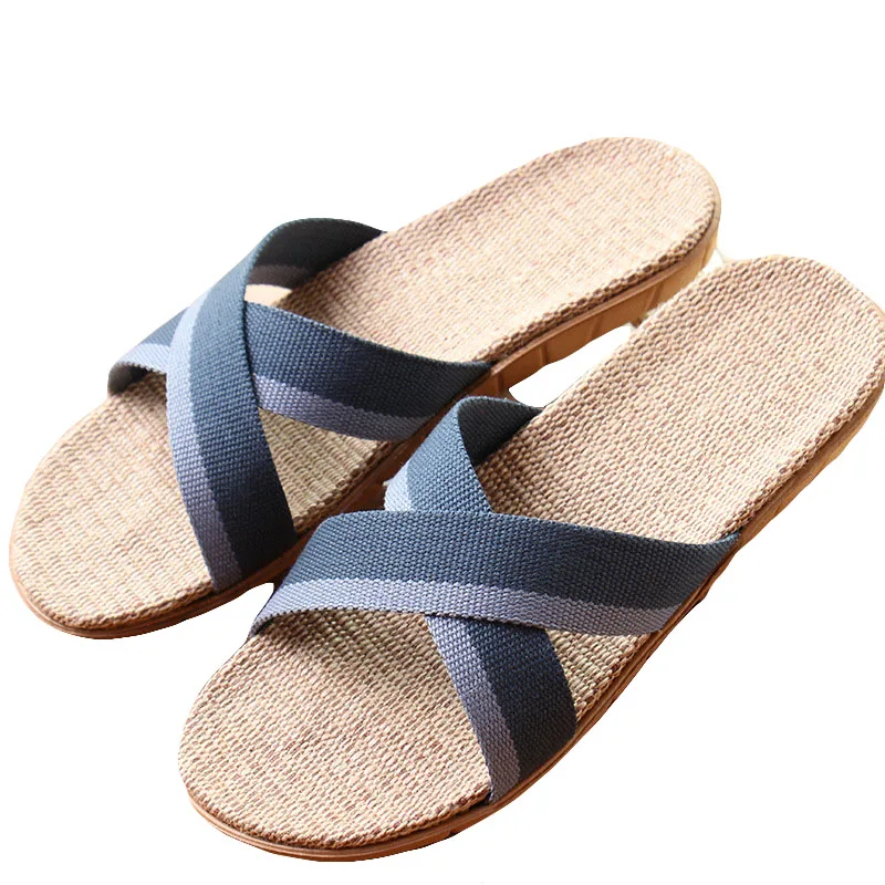 Летние слиперы мужские льняные впитывающие Дышащие Нескользящие плоские