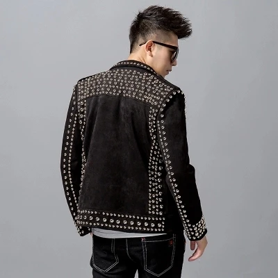 Luxury mens black rivet jacket club/stage performance/studio/Asia size/this is only jacket