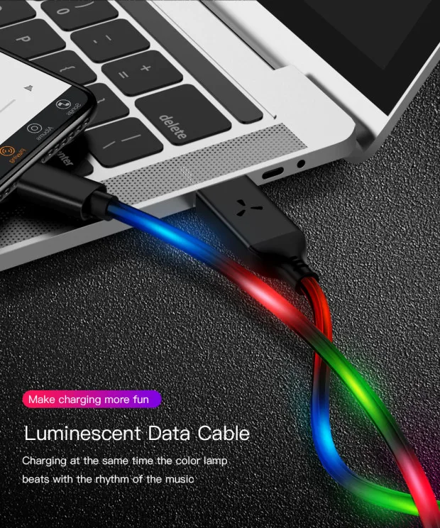 2.4A светящийся usb-кабель быстрой зарядки для huawei samsung Galaxy S10 Note 10 Micro USB type C кабель зарядного устройства для мобильных телефонов