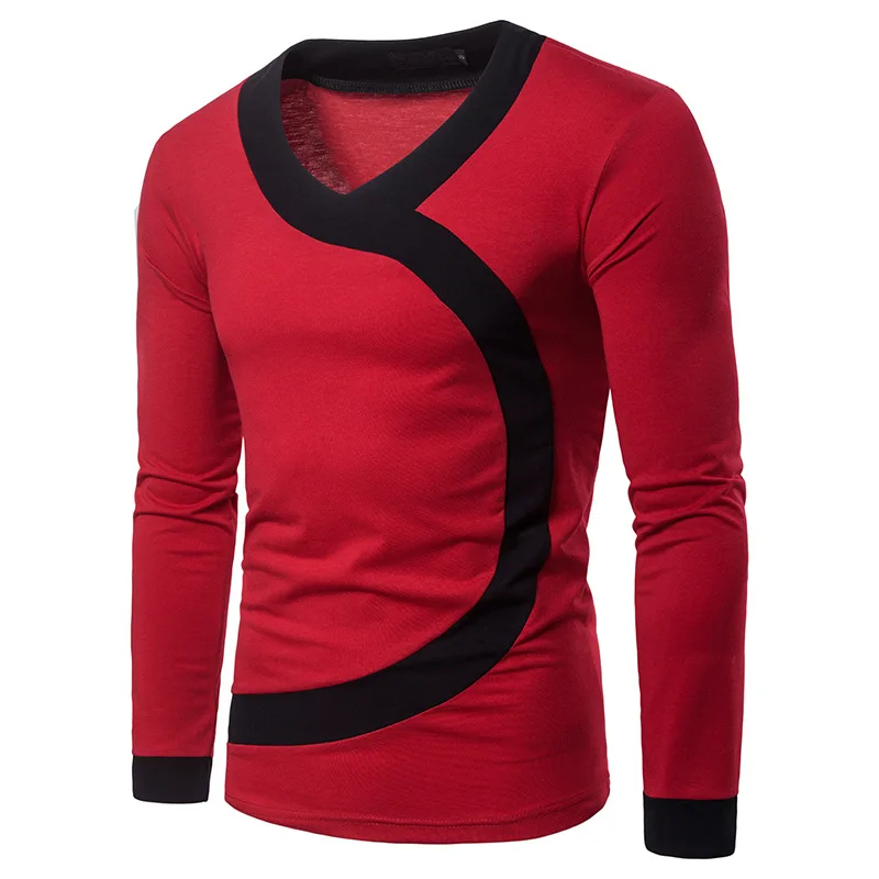 Mens Hipster Classic V Neck T-shirt Autumn New Slim Fit Long Sleeve T Shirt Men Casual Brand Tops Tees Camiseta Masculina