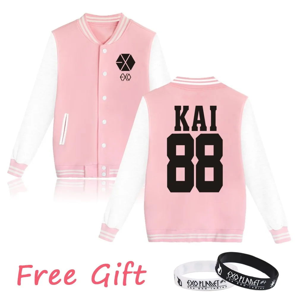 Pink 88 KAI WEJNXIN EXO Kpop толстовки женские мужские повседневные для фанатов стиля унисекс поддерживающая бейсбольная куртка имя члена пара Exo одежда Бесплатный подарок - Цвет: Pink 88 KAI