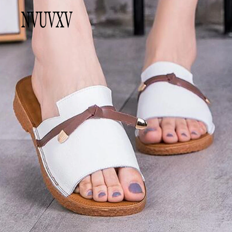 2019 новые летние женские тапочки удобная кожаная повседневная женская обувь для