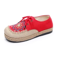 spring original round head shoe female embroidery shoes refreshing breathable handmade hemp strap shoes woman casual shoes women