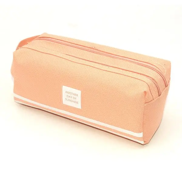 PINK Чехол для карандашей, Одноцветный, Estuche Escolar, большая емкость, Etui Pennen Box Trousse Scolaire Stylo, чехол для карандашей, в полоску, Холщовый, с двойной молнией - Color: PINK