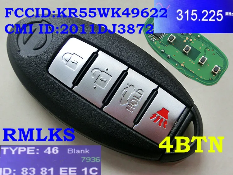 Умный дистанционный ключ RMLKS 315 МГц 433 для NISSAN Teana Altima Maxima Infiniti FCC ID KR55WK48903 KR55WK68904