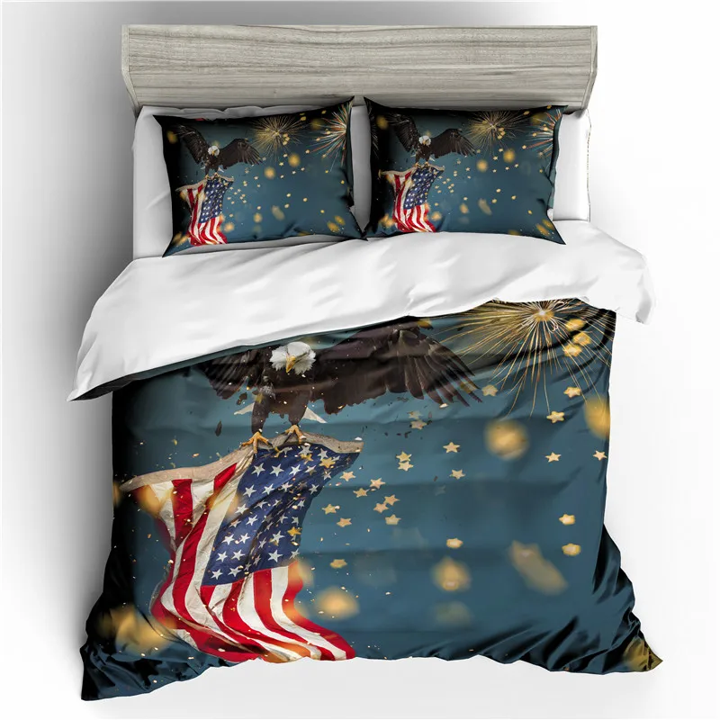 

3D Digital Printing Vintage Bohemia Dream Catcher Duvet cover set Bald Eagle American Flag Blue Sky Bedding Set 100% Microfiber