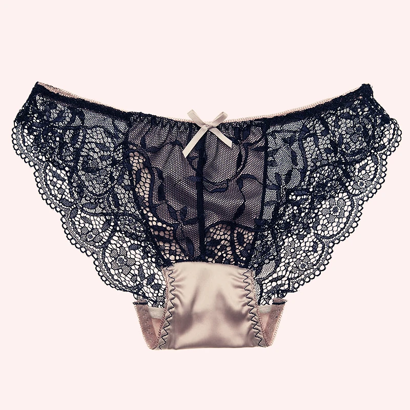 Sexy Underwear Women Lace Panties Elegant Black Bow Pink For Charm Ladies Cotton Crotch Sous Vetement Femme |
