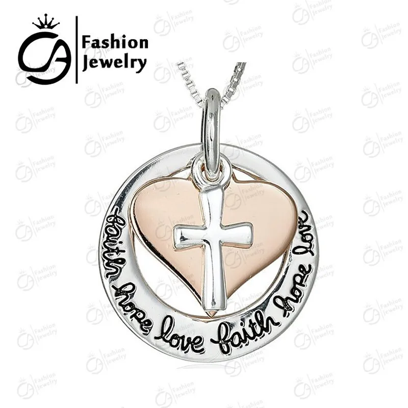 Вера надеюсь любовь Круглый Шарм с сердцем и крестом ожерелье подвеской для