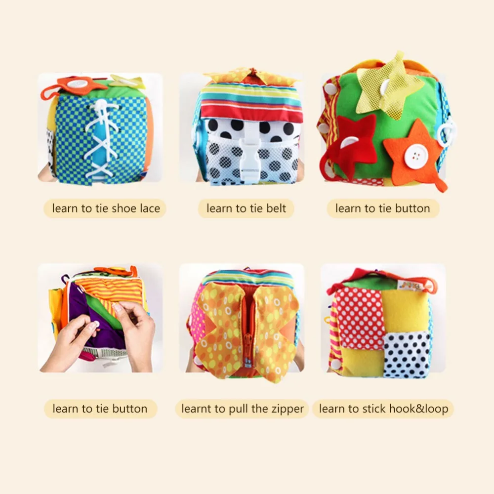 

Children's Plush Toys Multifunction Toddler Early Learning Basic Life Skills Learn Dice Shape Toy Puzzle Zipper Square Ball Toy