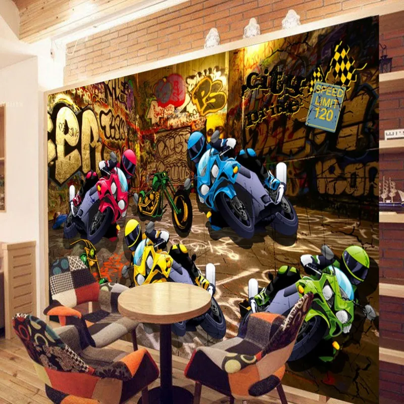 Фотообои 3D уличные гонки на мотоцикле граффити стильный фон украшение стены