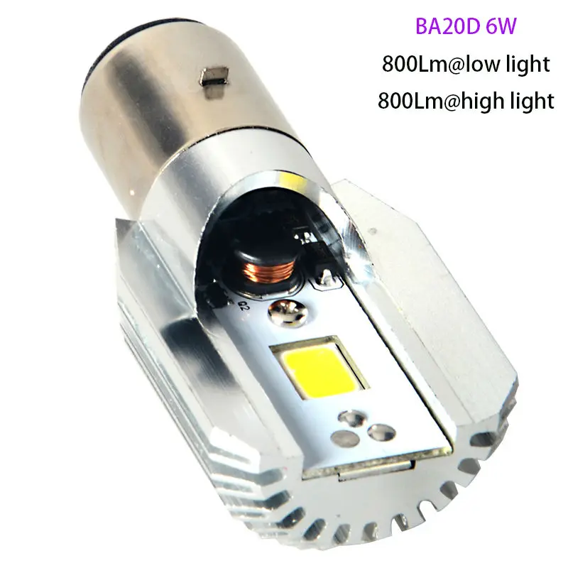 Светодиодная фара BA20D для мотоцикла COB лампа мопеда стандарт Plug & Play H6 дальний и