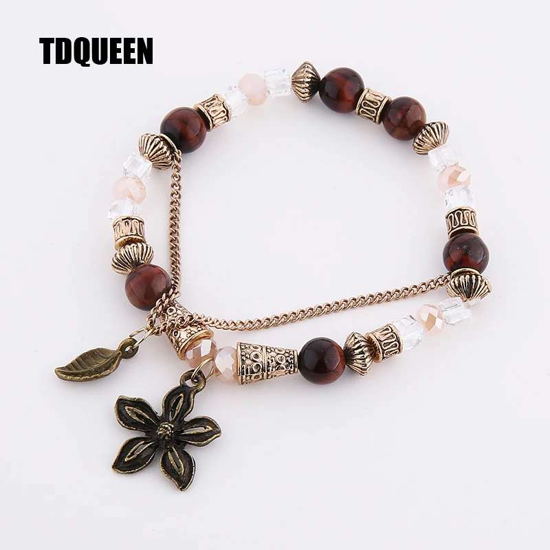 TDQUEEN каменные бусины браслеты для женщин винтажные металлические цепи подвески в