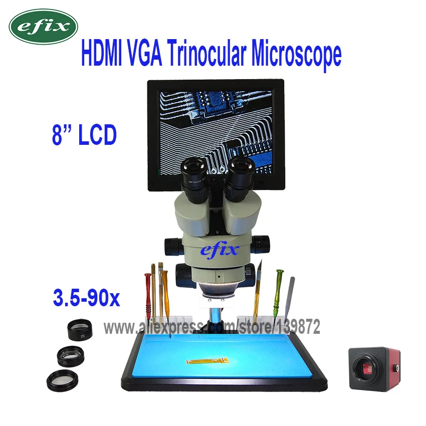 8 Inch LCD Kits Efix 1" 8" HDMI lcd Тринокулярный паяльный микроскоп стерео зум HD VGA камера с большим верстаком для iPhone Инструменты для ремонта - Цвет: 8 Inch LCD Kits