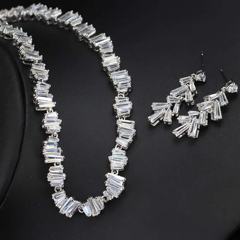 CWWZircons Geometric Square CZ Zirconia Stones Fashion Famous Brand Necklace Earrings Wedding Party Jewelry Set For Women T078|jewelry sets for