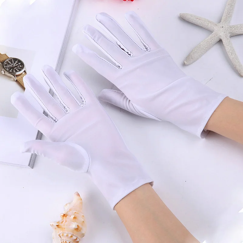 

Cheap Mens Solid White Performance Gloves Short Waitor Gloves White Black Red Gray Beige Men Manner Ceremonial Gloves For Male