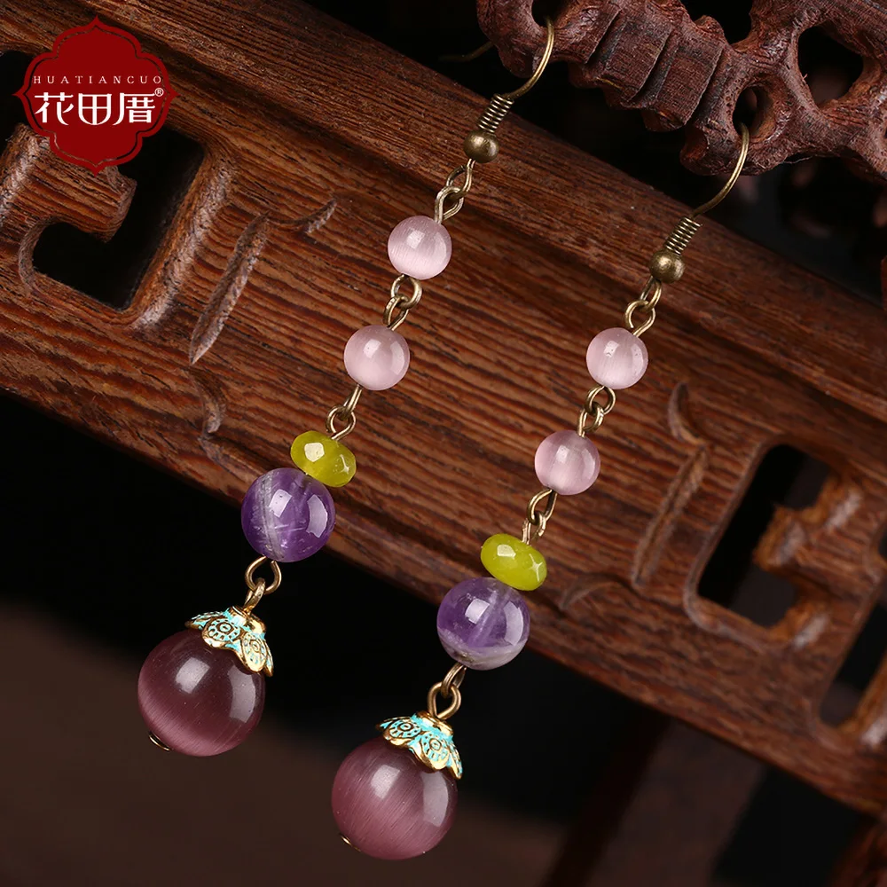 Retro Ethnic Cat Eye Imitation Stone Purple Crystal Fashion Jewelry For Women Vintage Wedding Party Accessories EZ-17019 | Украшения и