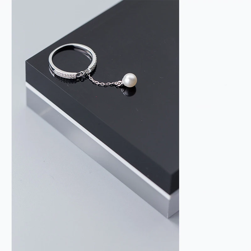 LINDAJOUX 925 пробы, серебряное кольцо с цирконием, с жемчугом, очаровательное, Открытое кольцо для женщин, S925, изменяемое размер, обручальные кольца