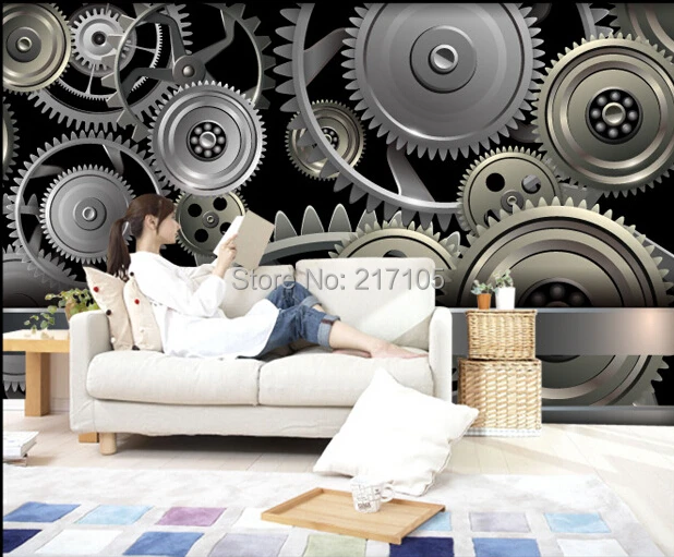 

Custom 3D three-dimensional large-scale murals, modern creative metal gear wallpaper, bedroom living room sofa wall wallpaper