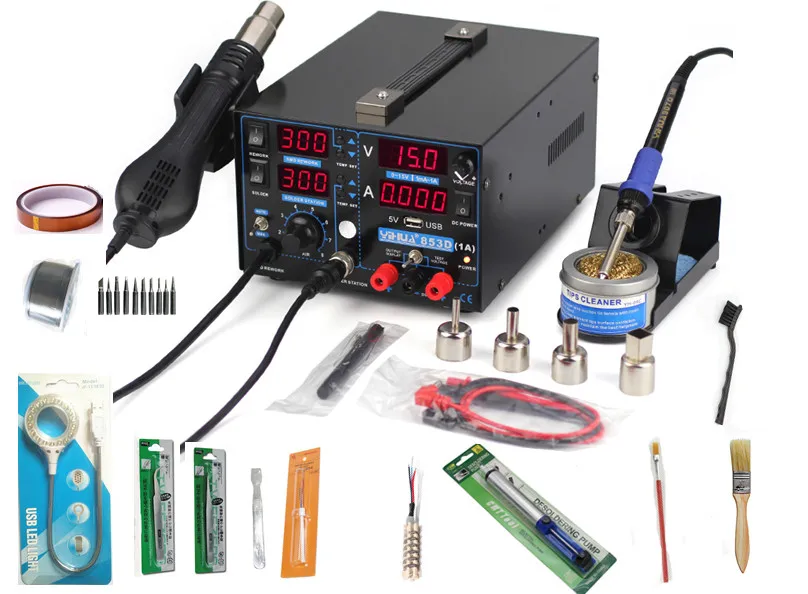 4in 1 комплект 853D 1A USB 110V 220V пистолет горячего воздуха паяльник + Тепловая пушка