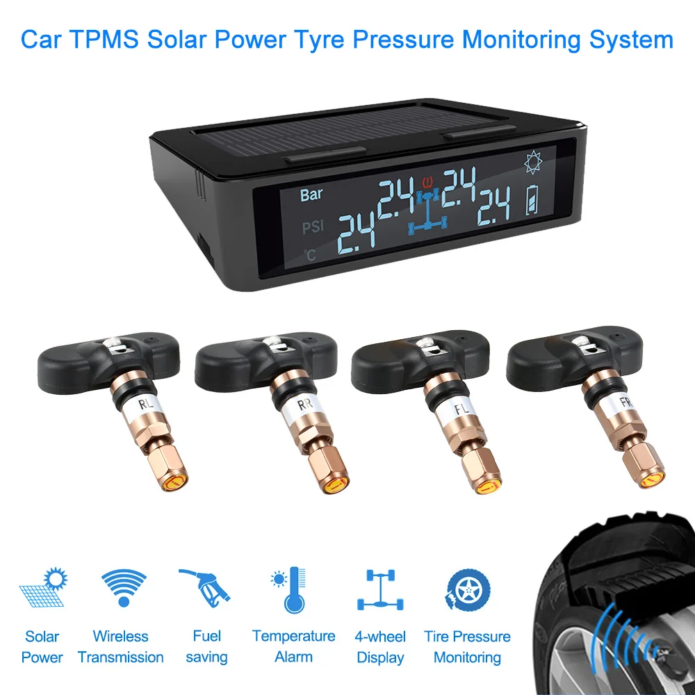Автомобильный TPMS система контроля давления в шинах зарядка от солнечной энергии