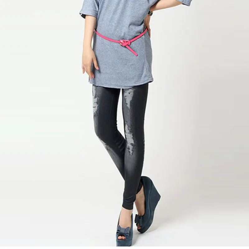 Женские повседневные эластичные обтягивающие леггинсы винтажные потертые