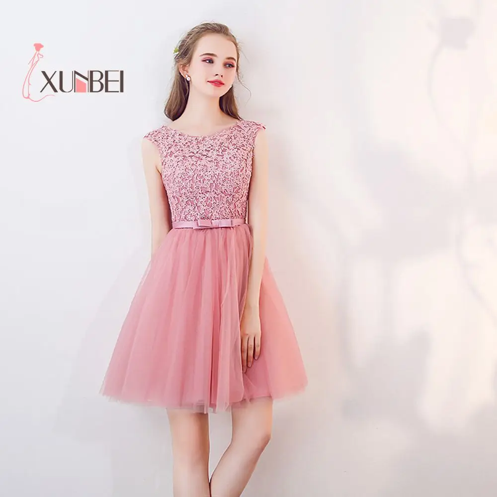 Розовый Новое поступление Vestido 15 ano curto пыльно-розовые кружевные платья для выпускного вечера аппликация 8 класс выпускное платье Короткое платье для выпускного вечера - Цвет: Розовый