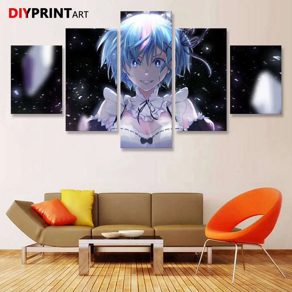 Картина на холсте с улыбающимися голубыми волосами Re Zero Rem 5 шт. для гостиной A2147 |