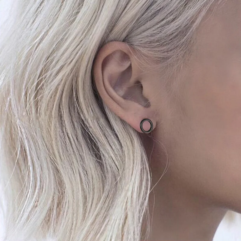 

Trendy Fashion Titanium Steel Stainless Simple Hollow Small Circle Stud Earrings Puncture Accessories Unisex Ear Jewelry
