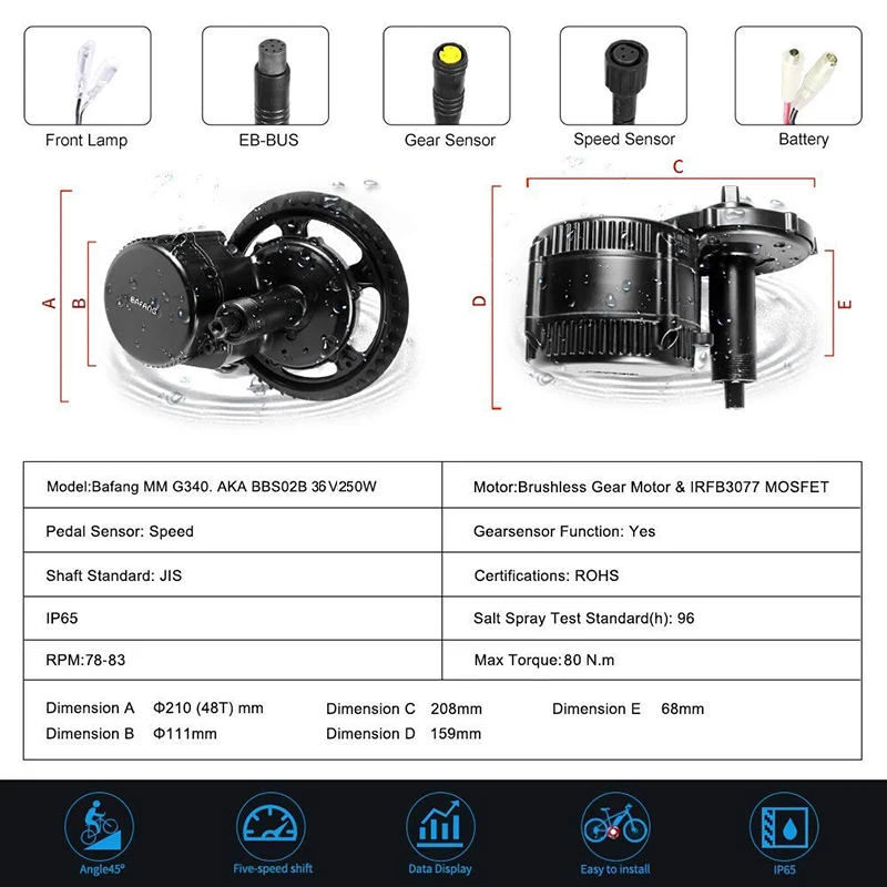 Bafang BBS01B е байка 36В 250 Вт середине приводной двигатель комплект для
