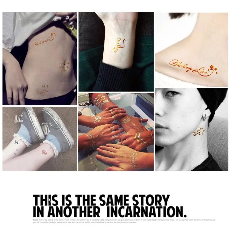 

5 Pcs/Lot Pro waterproof Petals beautiful case body art flash metallic temporary gold metalic tattoo Hot XS14