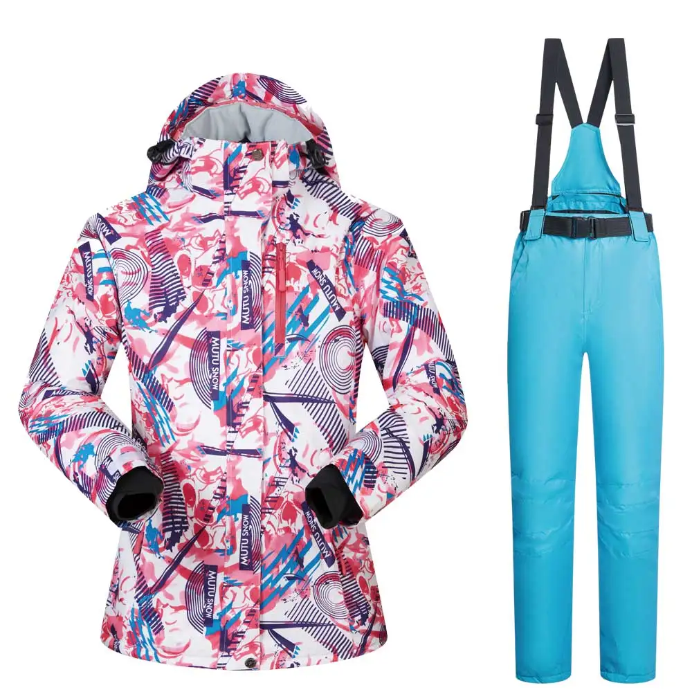 FSHY SKY BLUE Mutusnow утолщенный теплый лыжный костюм для мужчин и женщин зимний FemaleBreat ветрозащитный водонепроницаемый лыжный Сноубординг куртка брюки костюм - Цвет: FSHY SKY BLUE