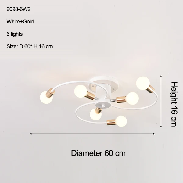 Бесплатный светодиодный светильник 85-265 в E27 Chander Lighting Vintag, светодиодный светильник, промышленные лампы, 6 ламп, люстра, светильник, белый - Цвет корпуса: 9098-6 white n gold