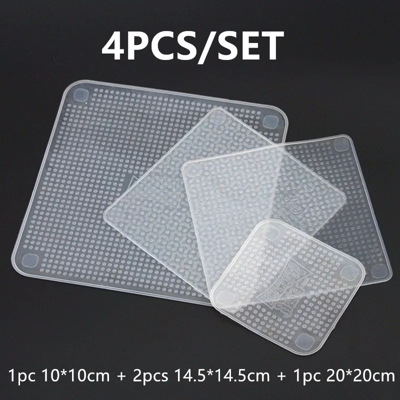 4pcs 4 шт./компл. сохранение продуктов в свежем состоянии силиконовая пищевая плёнка s печать многоразовая силиконовая пищевая Обёрточная бумага вакуумная миска крышки растягивающиеся крышки - Цвет: 4pcs