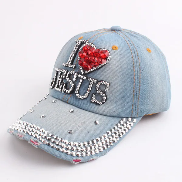 Хами Otwo новая бейсболка джинсы алмаз I LOVE JESUS уличная Snapback шляпа для женщин и мужчин хип-хоп джинсовая хлопковая кепка шапки - Цвет: 3