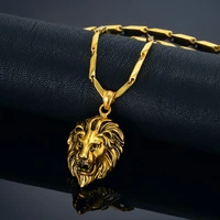 316l stainless steel lion head necklaces pendant mens gold color ru hot link chain pendant punk jewelry for man male