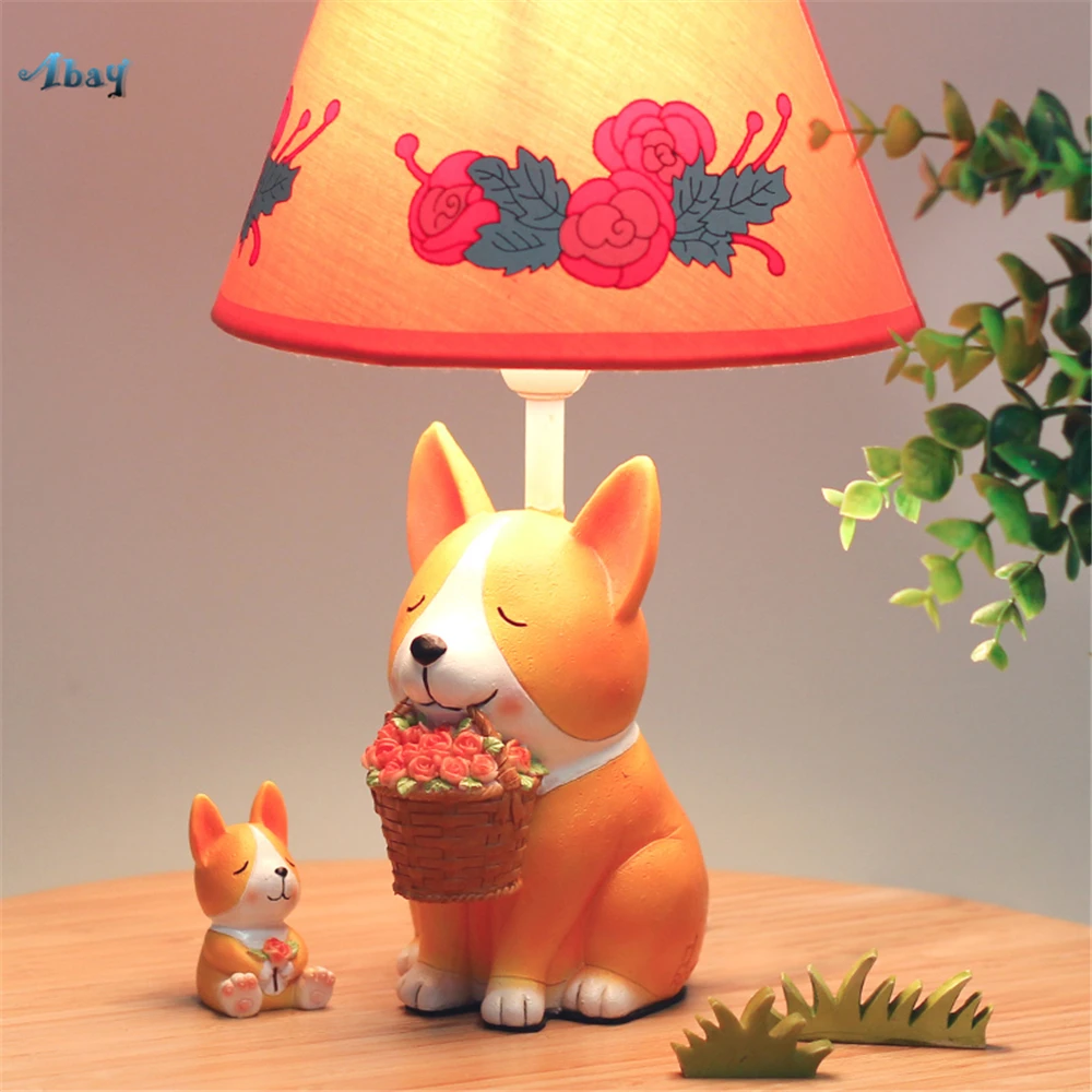 Мультяшные милые настольные лампы Corgi Puppy для гостиной детской комнаты