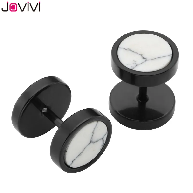 Jovivi, новинка, для мужчин и женщин, нержавеющая сталь+ натуральные камни, штанга, серьги-гвоздики, ювелирное изделие, обманщик, обманщик, иллюзия, беруши