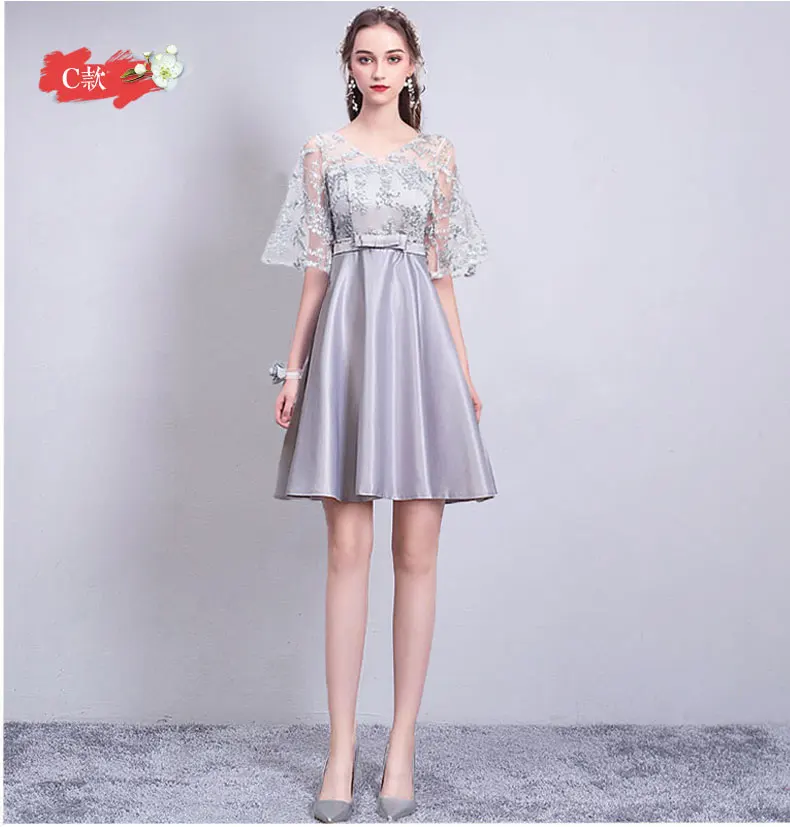 ASL53# серый цвет шампанского Розовый Короткие платья для невесты кружево новая сестренка группа брачный банкет Выпускной платье для девочек