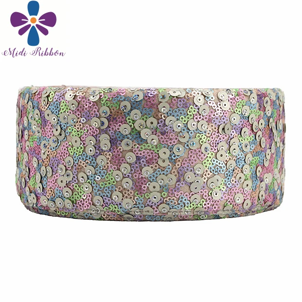 3"75mm Shiny Cutting Sequin Ribbon Colorful Aqua Pink Purple DIY Wedding Party Decor Hair Bowknows Making 25yards/roll