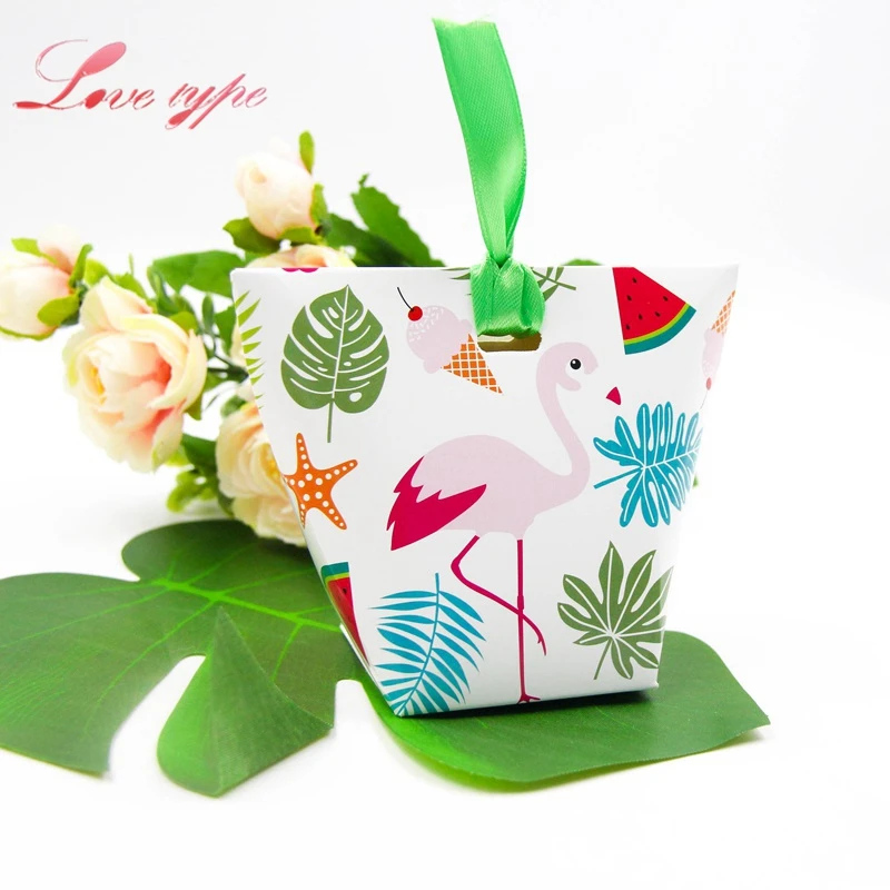 10 шт./лот DIY Зеленая лента Фламинго подарочные коробки для конфет узор