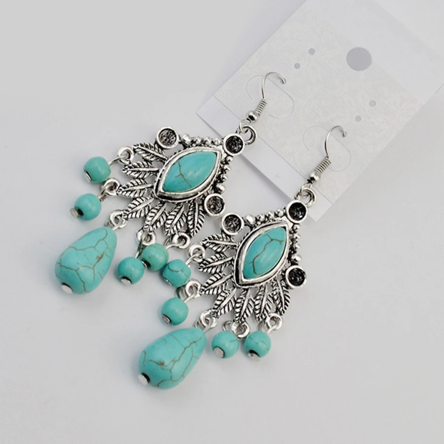 Винтажные бирюзовые Висячие серьги для женщин аксессуары в стиле бохо