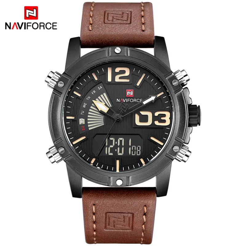 Топ люксовый бренд NAVIFORCE мужские спортивные часы мужские кожаные кварцевые аналоговые светодиодный часы мужские военные наручные часы Relogio Masculino